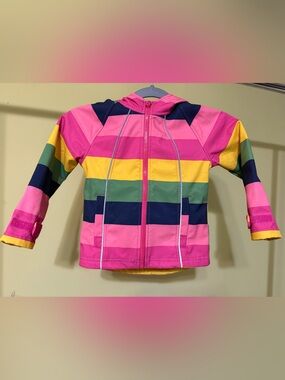 Girls' Striped Hooded Raincoat - Pink Multi